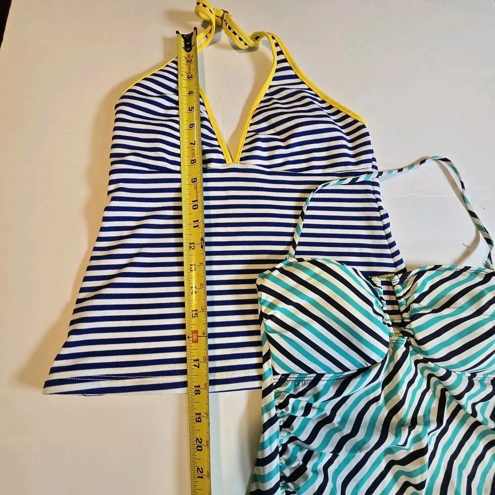 Ralph Lauren Set 3 Striped Tankini Tops Womens MED Blue Black Teal Beach‎ Summer